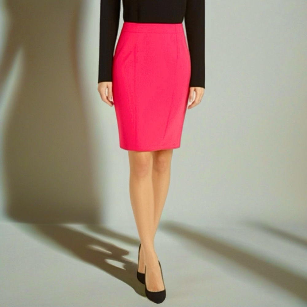 Hugo Boss Pencil Skirt Vilonie Virgin Wool Coral Red SZ 10 Luxury Office Career